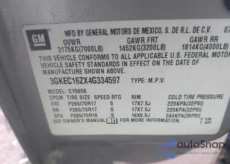2004 GMC Yukon Xl 1500 Slt from USA, damaged, VIN 3GKEC16ZX4G334597